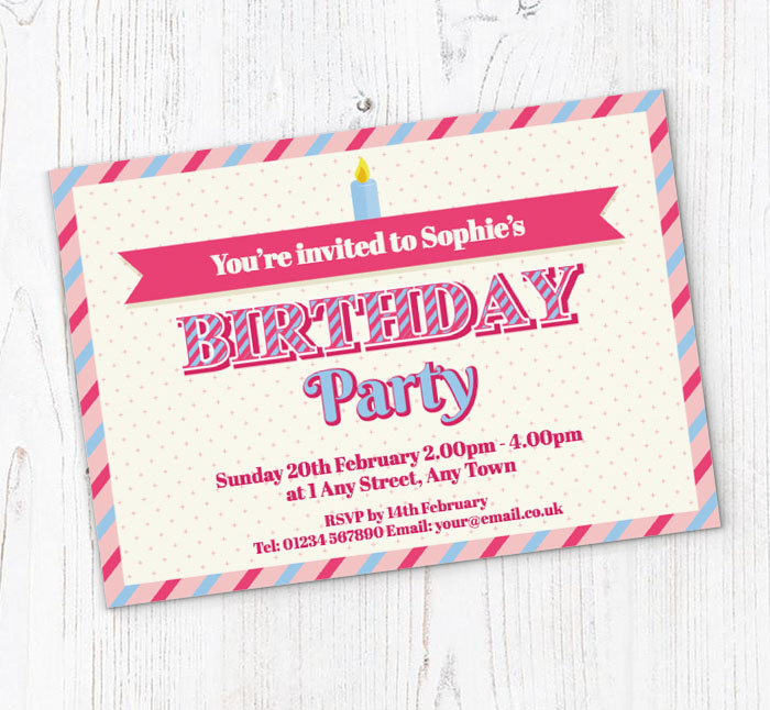 pink and blue party invitations