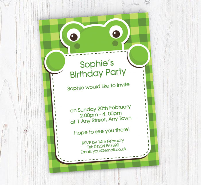 green frog party invitations