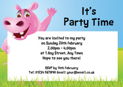 pink hippo waving invitations