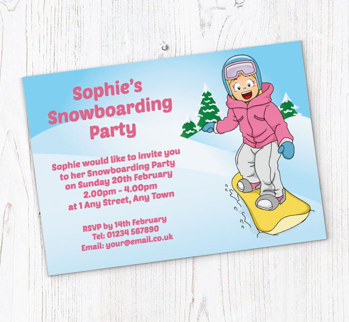 girls snowboarding invitations