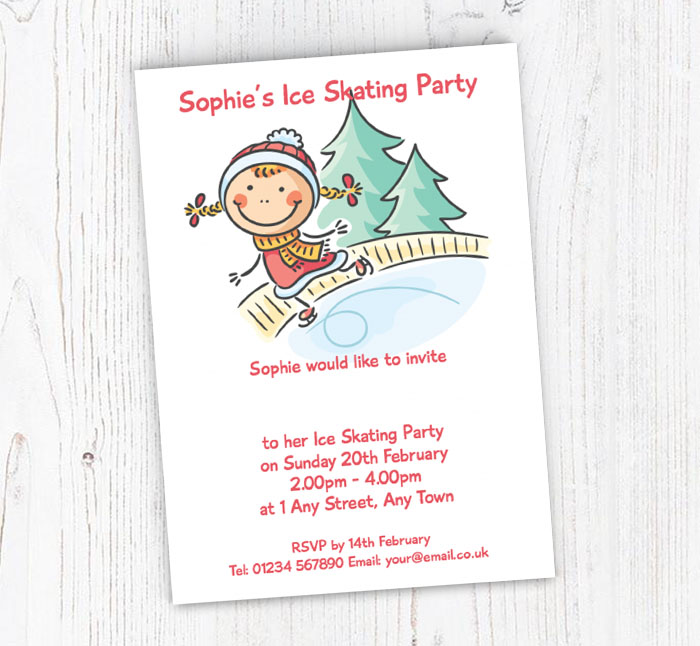 little girl ice skating invitations