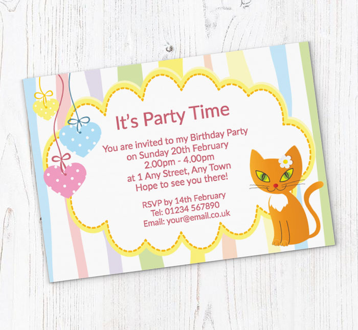 kitten and hearts invitations