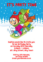 girl and boy sledging invitations