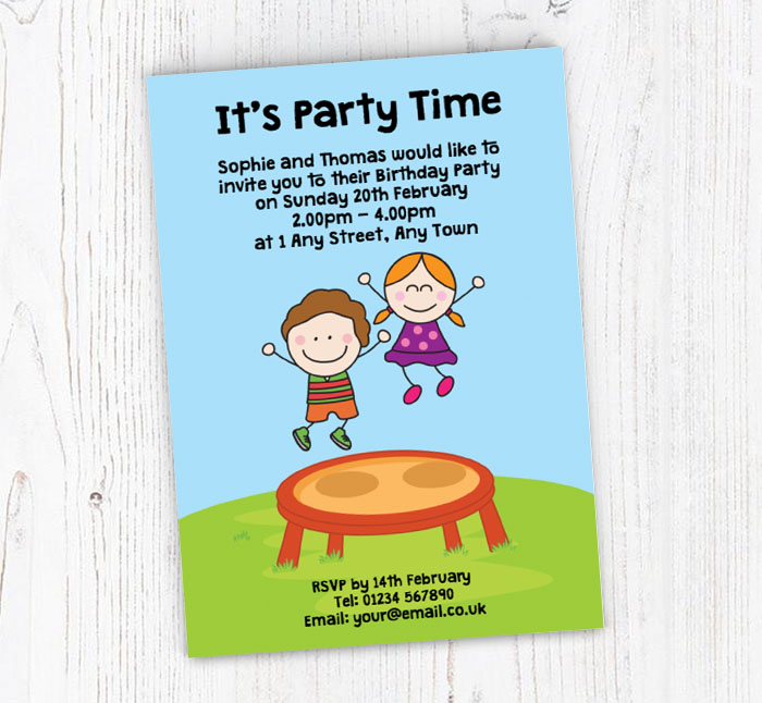 children on trampoline invitations