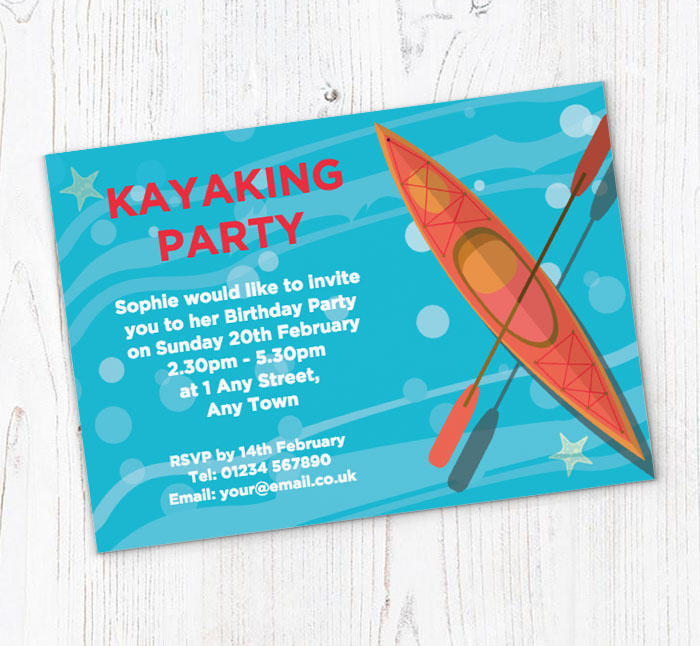 red kayak and paddle invitations