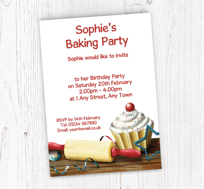 rolling pin and cupcake invitations