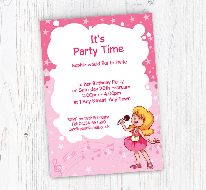 girl singing party invitations