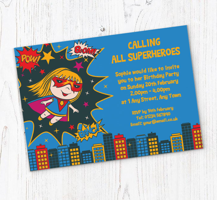 superhero girl party invitations