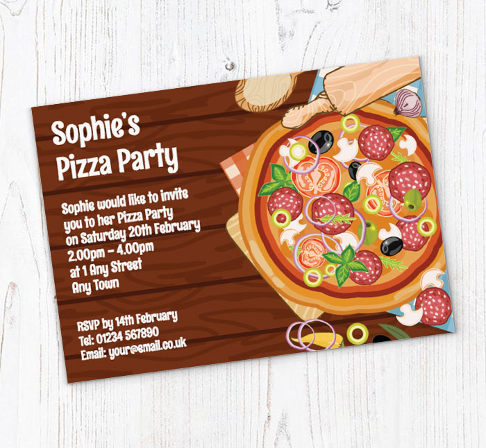 pizza on table invitations