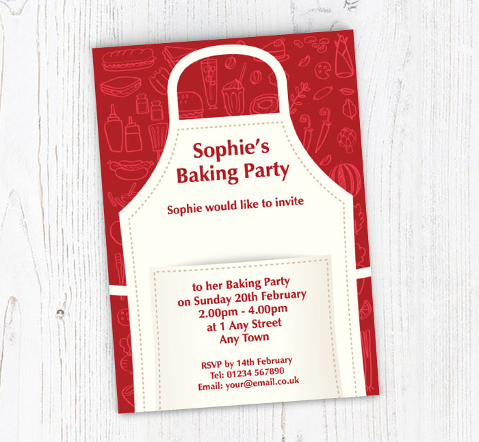 baking apron party invitations