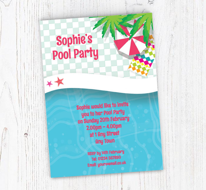 pool and palm tree invitations