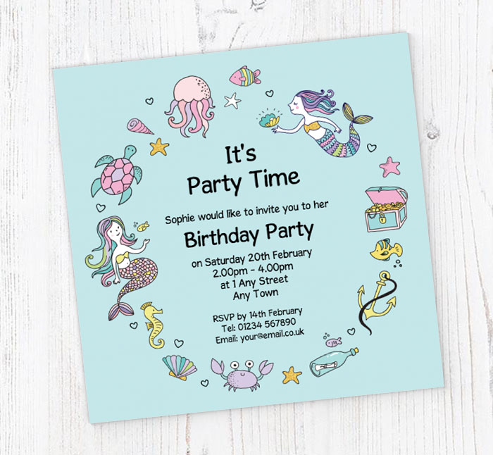 mermaid frame party invitations