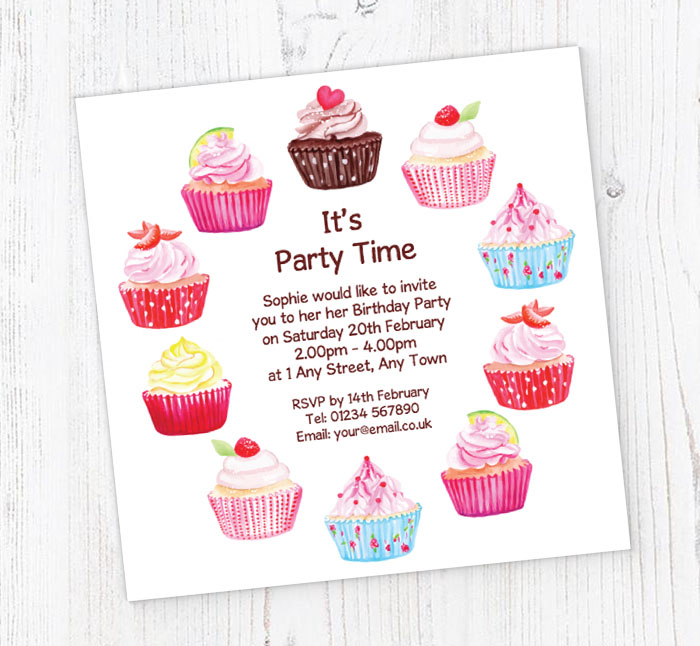 yummy cupcake party invitations