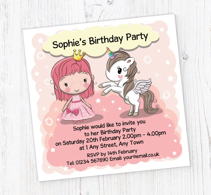 princess and unicorn party invitations