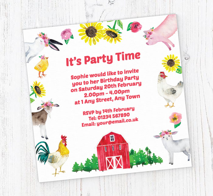 farm animals party invitations