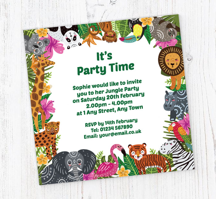 wild animals party invitations