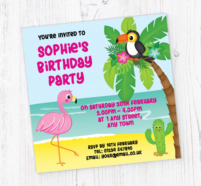 flamingo and toucan party invitations