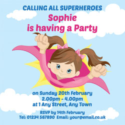 girls superhero personalised invitations