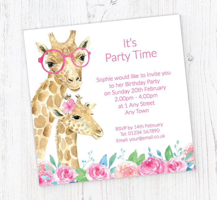 girls giraffe birthday invitations