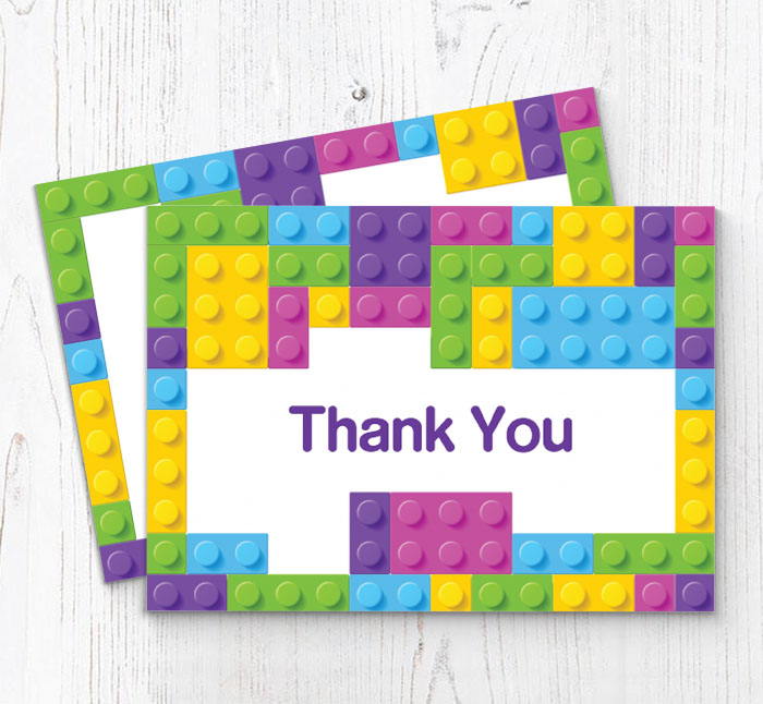 girls lego bricks thank you cards
