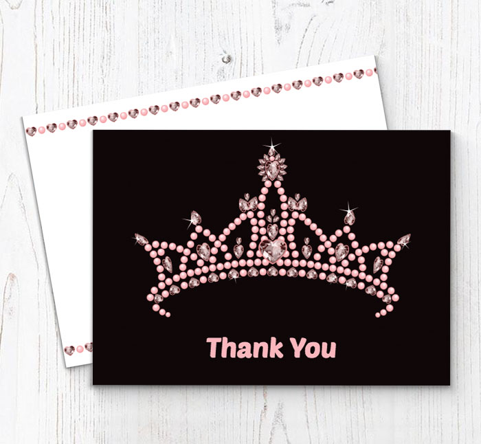 pink tiara thank you cards