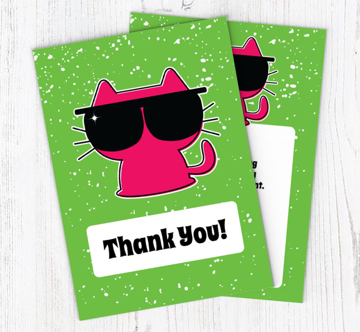 pink party cat thank you cards