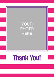 pink striped photo thank you cards