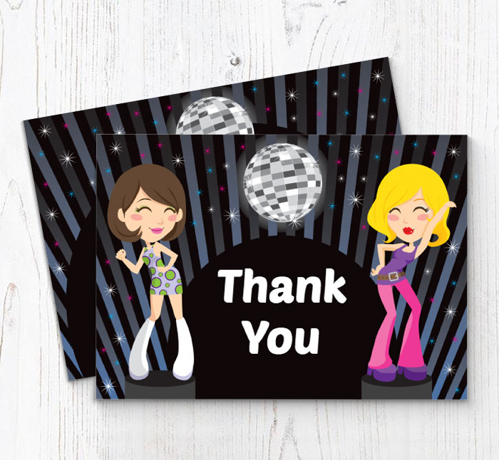 girls disco thank you cards