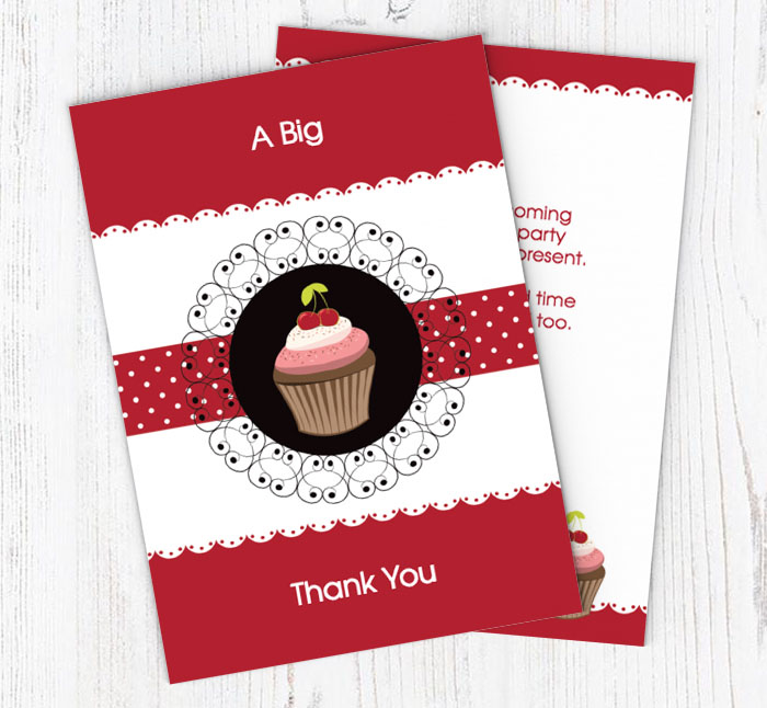 cupcake on red thank you cards