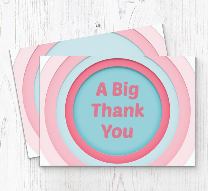 pink retro circles thank you cards
