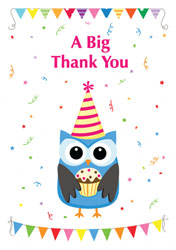 owl with cupcake thank you cards