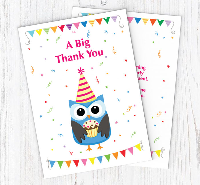 owl with cupcake thank you cards