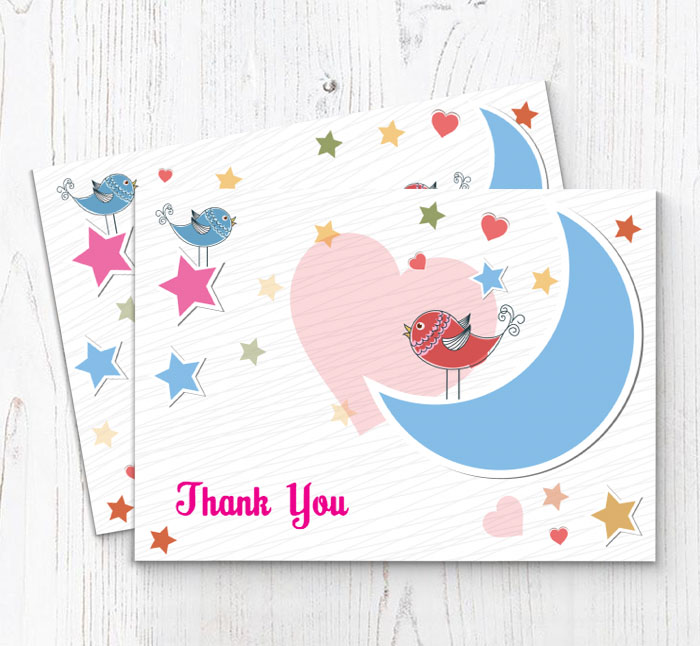 bird on moon thank you cards