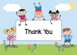 children with banner thank you cards