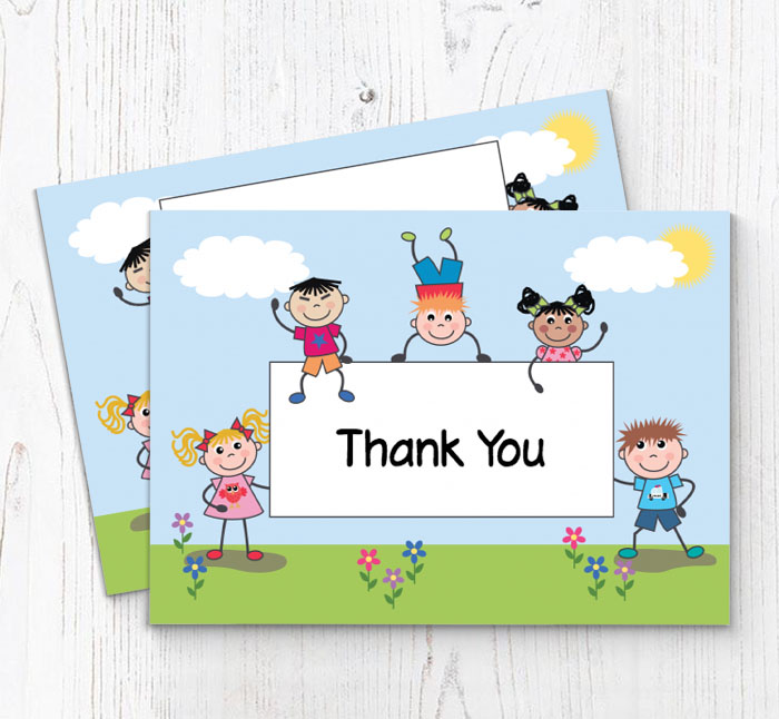 children with banner thank you cards