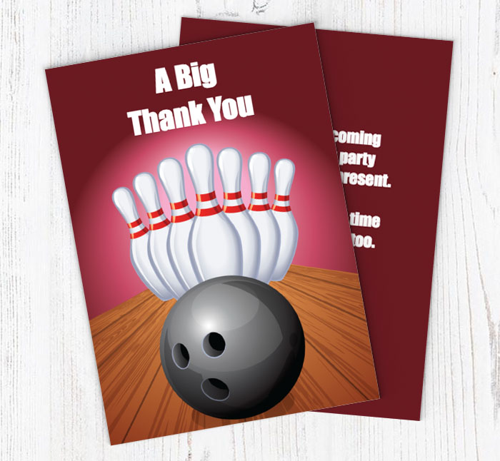 bowling pins and ball thank you cards