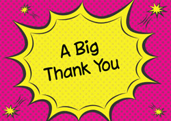 pink comic boom thank you cards