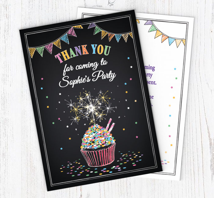 cupcake and sparklers thank you cards