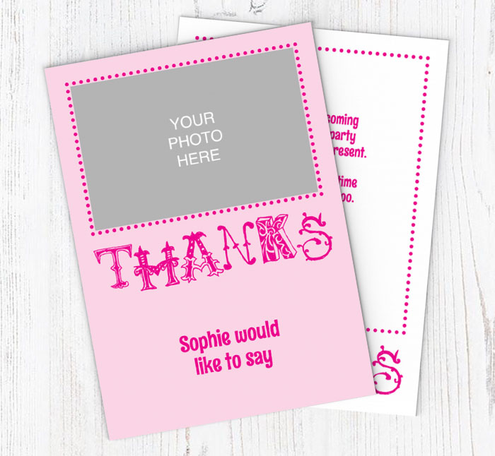 pink photo upload thank you cards