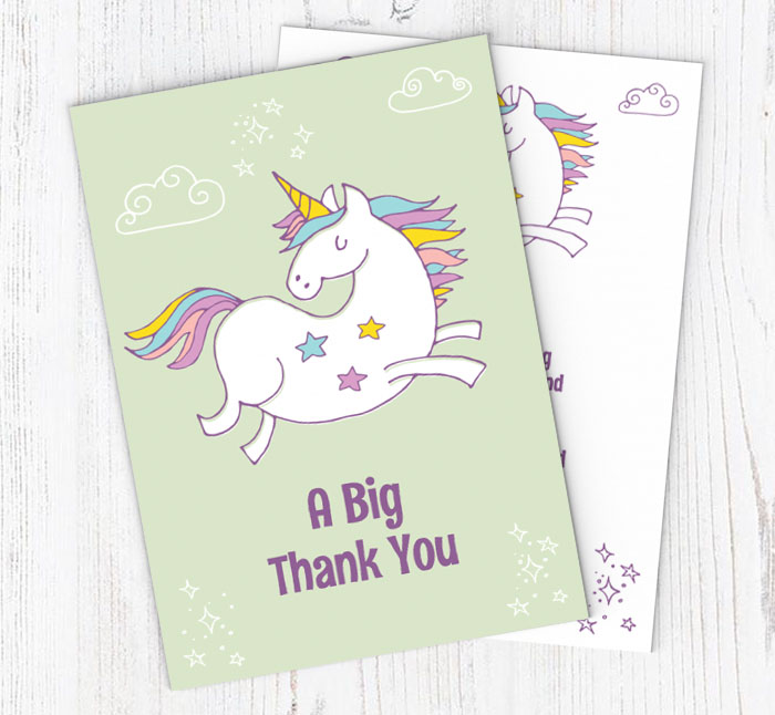 jumping unicorn thank you cards