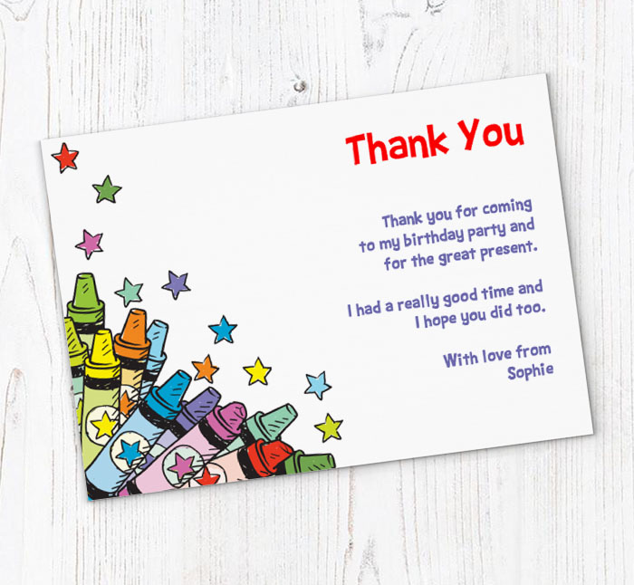 colourful crayons thank you cards