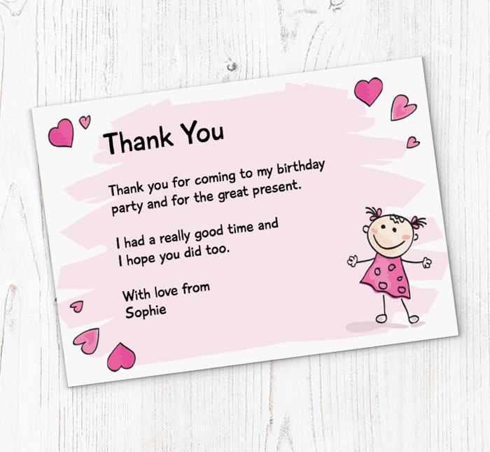 little girl and hearts thank you cards