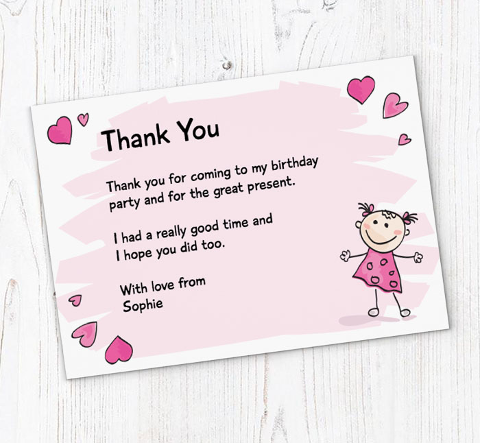 little girl and hearts thank you cards