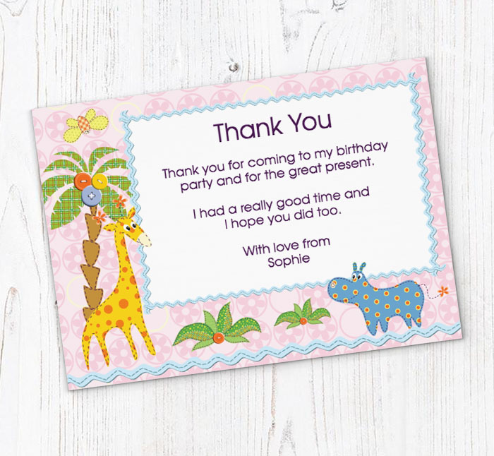 giraffe and hippo thank you cards