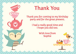 owl tea party thank you cards