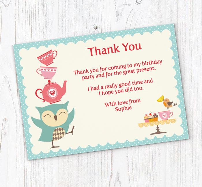 owl tea party thank you cards