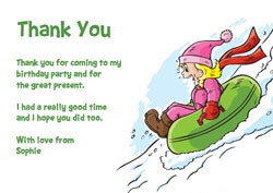 girls snow tubing thank you cards