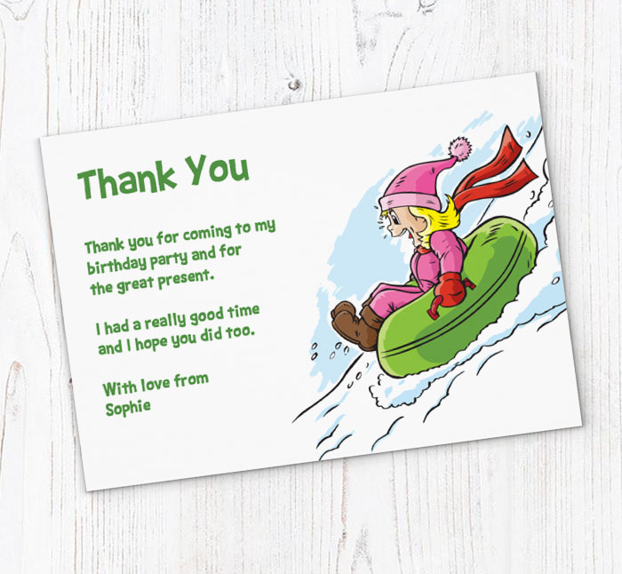 girls snow tubing thank you cards