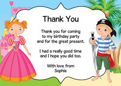 princess and pirate thank you cards