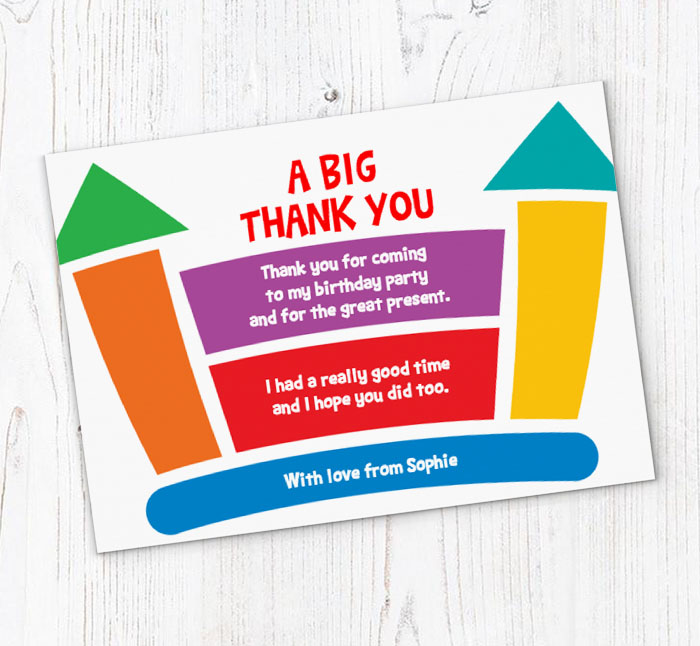 girls bouncy castle thank you cards